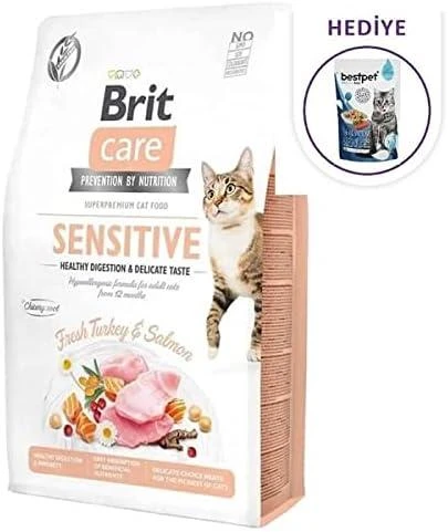 Brit Care Cat GF Sensitive, sveikas virškinimas ir subtilus skonis (šviežia kalakutiena ir lašiša) 2kg