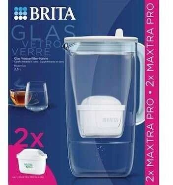 Brita Glass+ filtro ąsotis su 2 MaxtraPro PP kasetėmis (mėlynas; 2,5 l)