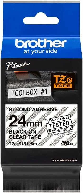 Brother TZe-S151 stipri lipni laminuota juosta Juodas ant Clear, TZe, 8 m, 2,4 cm