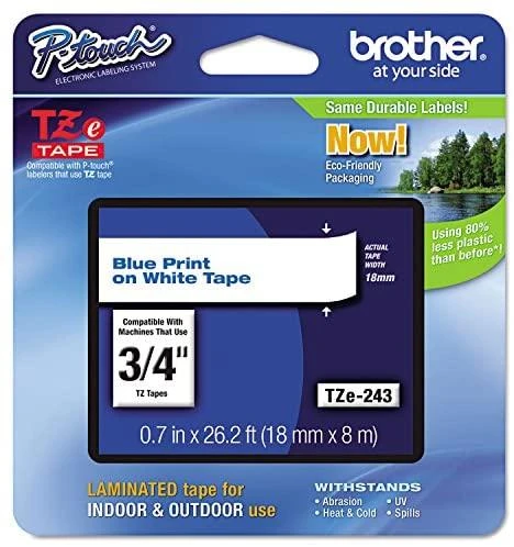 Brother TZE-243 Laminated Tape Mėlyna on Baltas, TZe, 8 m, 1.8 cm