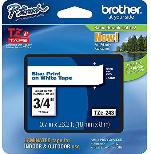 Brother TZE-243 Laminated Tape Mėlyna on Baltas, TZe, 8 m, 1.8 cm