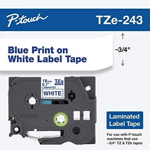 Brother TZE-243 Laminated Tape Mėlyna on Baltas, TZe, 8 m, 1.8 cm