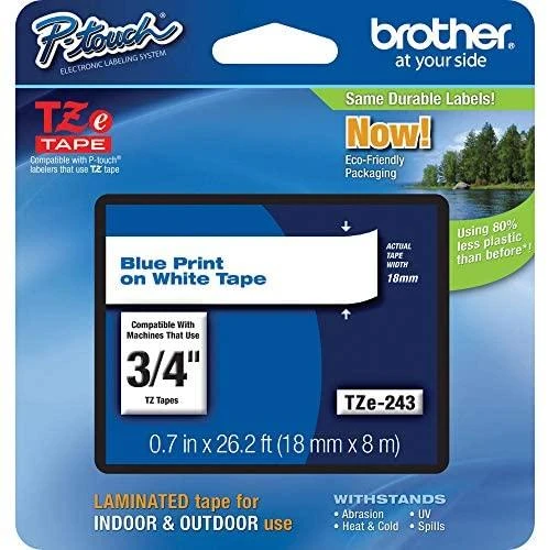 Brother TZE-243 Laminated Tape Mėlyna on Baltas, TZe, 8 m, 1.8 cm