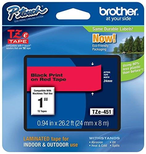 Brother | TZe-421 Laminated Tape | Juodas on Raudona | TZe | 8 m | 9 cm