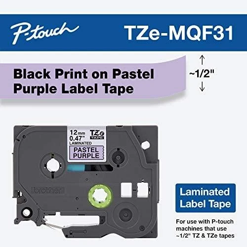 BROTHER TZEMQF31 12 Juodas ON PASTEL PURPLE