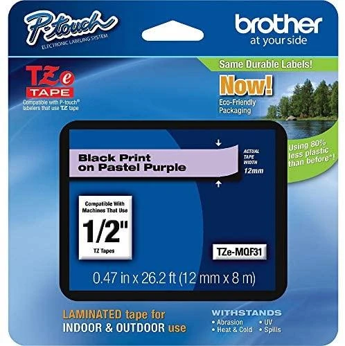 BROTHER TZEMQF31 12 Juodas ON PASTEL PURPLE