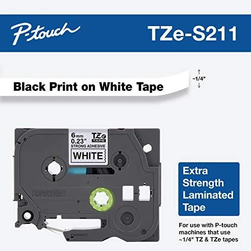 Brother | TZe-S211 Strong Adhesive Laminated Tape | Juodas on Baltas | TZe | 8 m | 6 cm