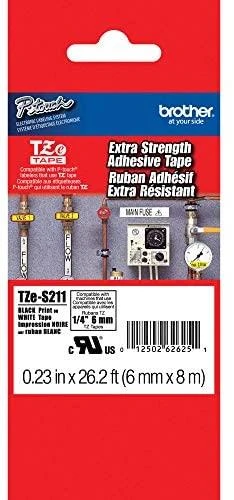 Brother | TZe-S211 Strong Adhesive Laminated Tape | Juodas on Baltas | TZe | 8 m | 6 cm