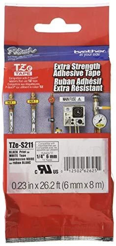 Brother | TZe-S211 Strong Adhesive Laminated Tape | Juodas on Baltas | TZe | 8 m | 6 cm