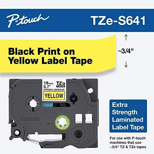 Brother | TZe-S641 Strong Adhesive Laminated Tape | Juodas on Geltona | TZe | 8 m | 1.8 cm