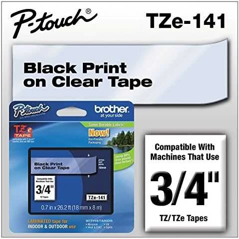 Brother TZe-141 laminuota juosta Juodas ant Clear, TZe, 8 m, 1,8 cm