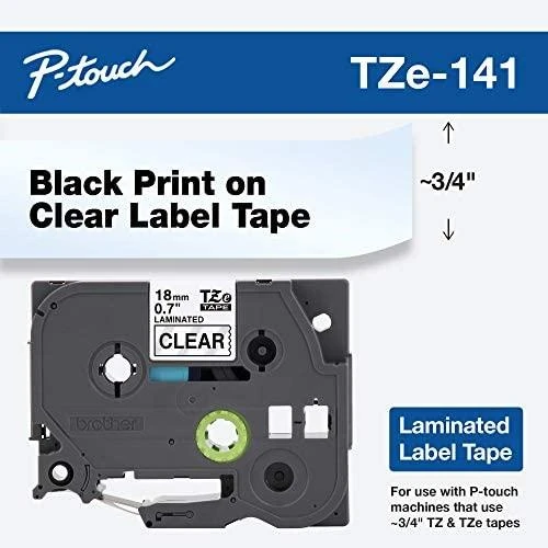 Brother TZe-141 laminuota juosta Juodas ant Clear, TZe, 8 m, 1,8 cm