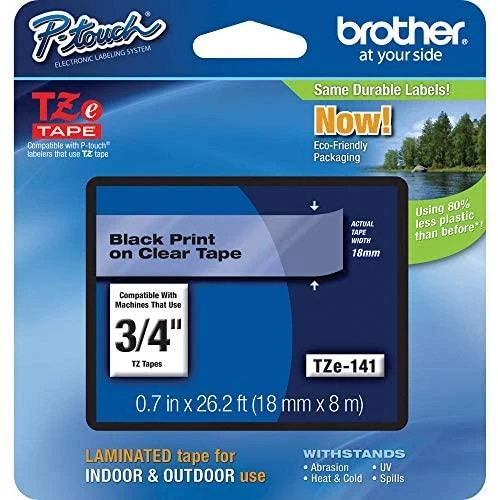 Brother TZe-141 laminuota juosta Juodas ant Clear, TZe, 8 m, 1,8 cm