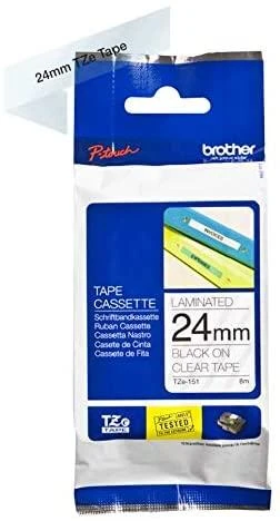 Brother Brolis | TZE-151 laminuota juosta | Juodas ant Clear | TZe | 8 m | 2,4 cm