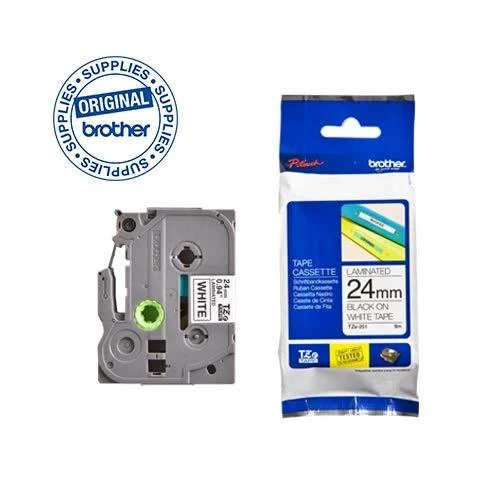 Brother | TZ-251 Laminated Tape | Juodas on Baltas | TZe | 8 m | 2.4 cm