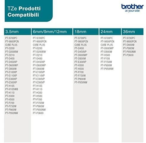 Brother | TZe-261 Laminated Tape | Juodas on Baltas | TZe | 8 m | 3.6 cm