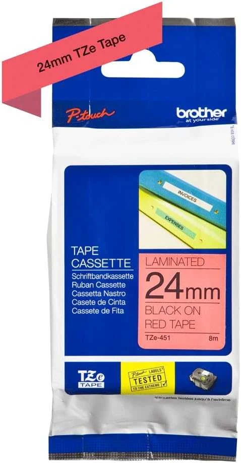 Brother | TZe-451 Laminated Tape | Juodas On Raudona | TZe | 8 m | 2.4 cm