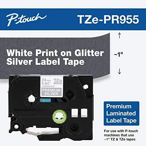 BROTHER TZE-PR955 24 Baltas ON Sidabrinis TAPE