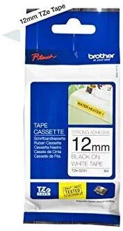 Brother | TZ-S231 Strong Adhesive Laminated Tape | Juodas on Baltas | TZe | 8 m | 1.2 cm