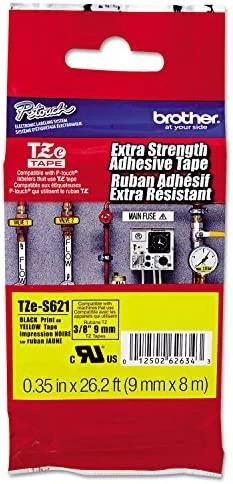 Brother | TZe-S621 Strong Adhesive Laminated Tape | Juodas on Geltona | TZe | 8 m | 9 cm