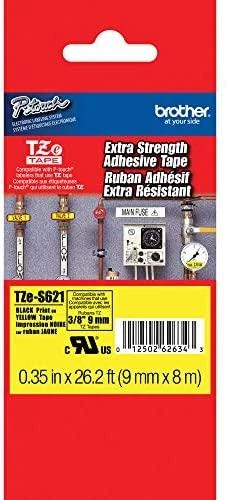 Brother | TZe-S621 Strong Adhesive Laminated Tape | Juodas on Geltona | TZe | 8 m | 9 cm