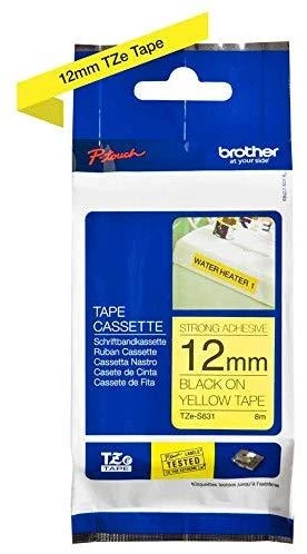 Brother | TZe-S631 Strong Adhesive Laminated Tape | Juodas on Geltona | TZe | 8 m | 1.2 cm
