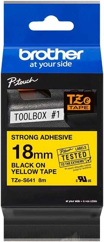 Brother | TZe-S641 Strong Adhesive Laminated Tape | Juodas on Geltona | TZe | 8 m | 1.8 cm