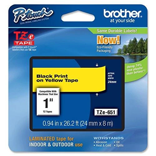 Brother | TZe-651 Laminated Tape | Juodas On Geltona | TZe | 8 m | 2.4 cm