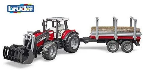 Pojazd BRUDER Massey Ferguson 7480 krautuvas su priekaba rąstams, 2046