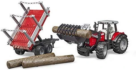 Pojazd BRUDER Massey Ferguson 7480 krautuvas su priekaba rąstams, 2046