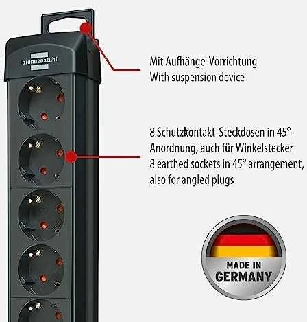 Brennenstuhl Premium-Line - Powerband - prailgintuvas: 8 - 3m - Juodas 1951180100 / GT-659