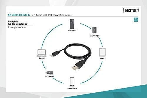Digitus Assmann Electronic ASSMANN USB 2.0 jungties kabelis tipas A - micro B M/M 3.0m USB 2.0 conform bl