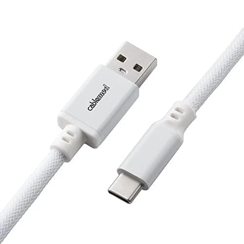 Klaviatūra CableMod Classic Coiled Cable susuktas klaviatūros laidas USB-C į USB Type A, Glacier Baltas – 150cm
