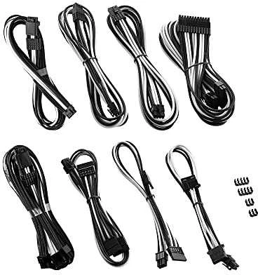 CableMod C-Series PRO ModMesh 12VHPWR Cable Kit for Corsair RM, RMi, RMx (Juodas Label) – juodos spalvos/baltos spalvos