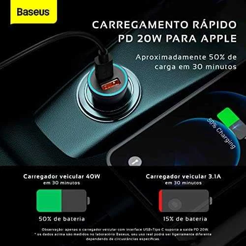 Baseus Automobilinis įkroviklis 40W 12-24V USB + USB-C QC4+ PD3.0 SCP FCP AFC, pilkas