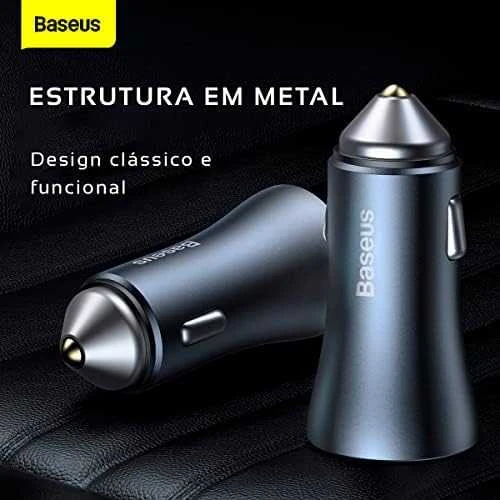 Baseus Automobilinis įkroviklis 40W 12-24V USB + USB-C QC4+ PD3.0 SCP FCP AFC, pilkas