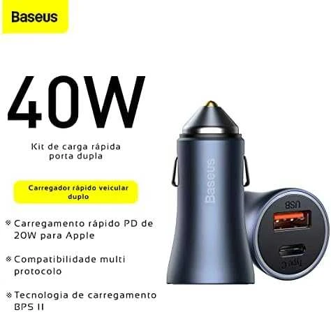Baseus Automobilinis įkroviklis 40W 12-24V USB + USB-C QC4+ PD3.0 SCP FCP AFC, pilkas