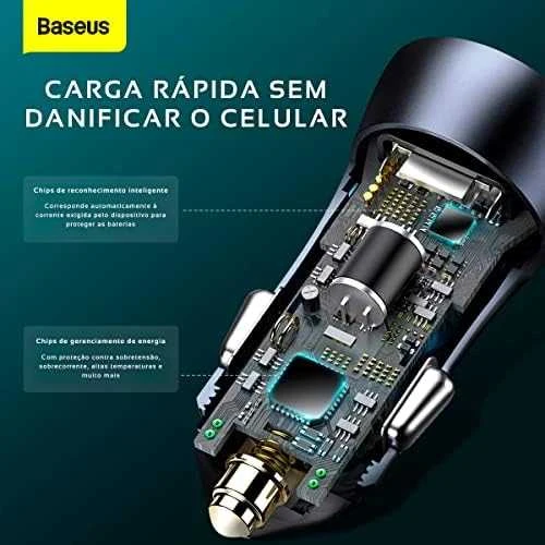 Baseus Automobilinis įkroviklis 40W 12-24V USB + USB-C QC4+ PD3.0 SCP FCP AFC, pilkas