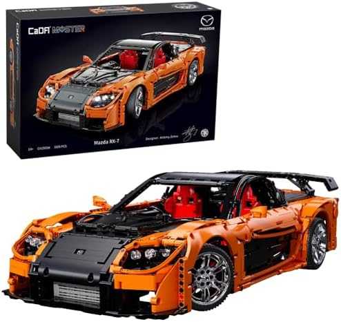 CaDA statybiniai blokai Nuotoliniu būdu valdomas automobilis 56 cm oranžinės spalvos automobilių lenktynės Mazda RX-7 3305 dalys RC