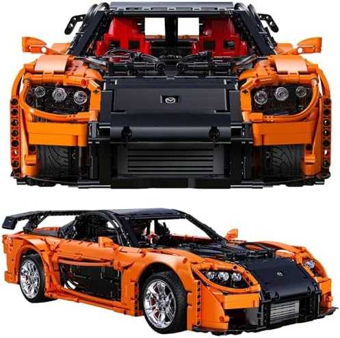 CaDA statybiniai blokai Nuotoliniu būdu valdomas automobilis 56 cm oranžinės spalvos automobilių lenktynės Mazda RX-7 3305 dalys RC