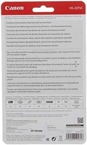 Canon skaičiuotuvo pakuotės nugarėlė