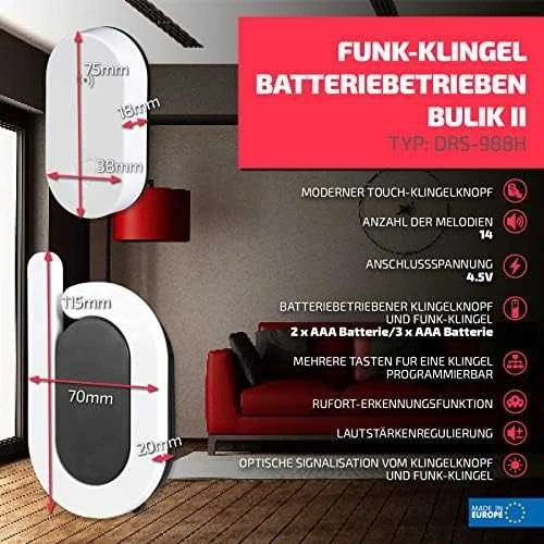 Zamel belaidis baterijos durų skambutis BULIK II rinkinys IP56 diapazonas 350 m DRS-988H (SUN10000431)