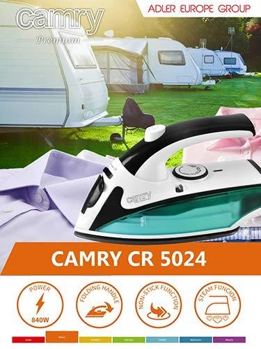 Camry | CR 5024 | Steam Travel iron | 840 W | Vanduo tank capacity 40 ml | Baltas/žalias/juodas