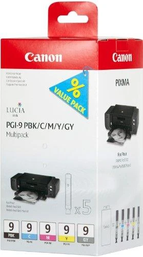 Canon PGI-9 PBK/C/M/Y/GY Originalus Žydras, Pilka, Rausvai raudona, Foto juoda, Geltona 5 vnt