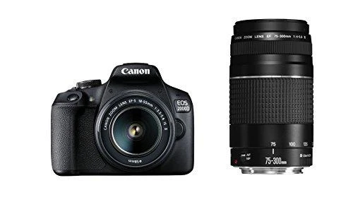 Canon EOS 2000D + EF-S 18-55mm f/3.5-5.6 IS II + EF 75-300mm f/4-5.6 III SLR fotoaparato komplektas 24,1 MP CMOS 6000 x 4000 pikseliai Juoda