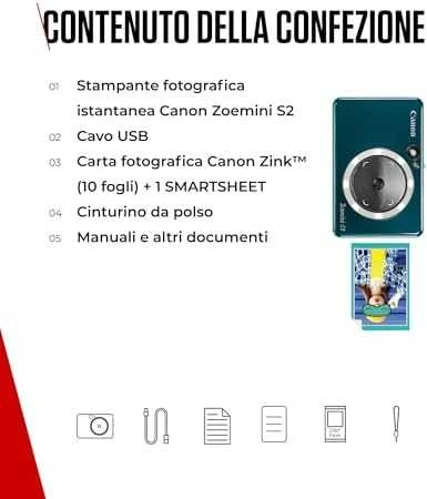 Canon Zoemini S2 mažų nuotraukų spausdintuvas ir fotoaparatas, Tamsiai žalsvai mėlynas
