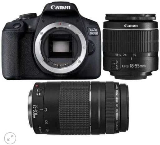Canon EOS 2000D + EF-S 18-55mm f/3.5-5.6 IS II + EF 75-300mm f/4-5.6 III SLR fotoaparato komplektas 24,1 MP CMOS 6000 x 4000 pikseliai Juoda