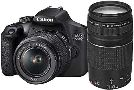 Canon EOS 2000D + EF-S 18-55mm f/3.5-5.6 IS II + EF 75-300mm f/4-5.6 III SLR fotoaparato komplektas 24,1 MP CMOS 6000 x 4000 pikseliai Juoda
