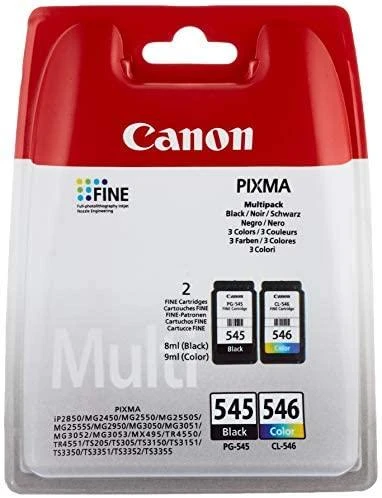 CANON 1LB PG-545 / CL-546 rašalo kasetė juodas ir spalva standartinė talpa bk: 180p cl: 180p 2 pakuočių lizdinė plokštelė be signalizacijos