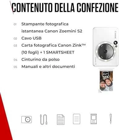 Canon Zoemini S2 mažų nuotraukų spausdintuvas ir fotoaparatas, Perlo baltumo